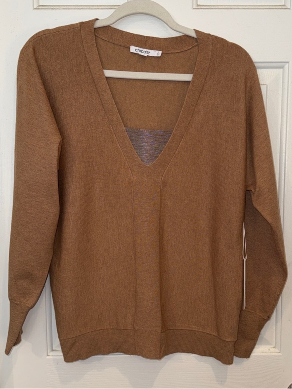 Chico's V-Neck Sweater in Camel Brown